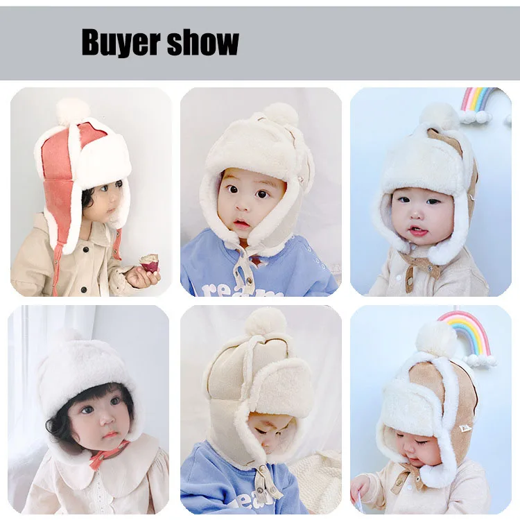 Winter Kids Baby Bomber Hats Korean Fashion Thicken Warm Toddler Infant Plush Ear Protection Hat Outdoor Children\'s Lei Feng Cap