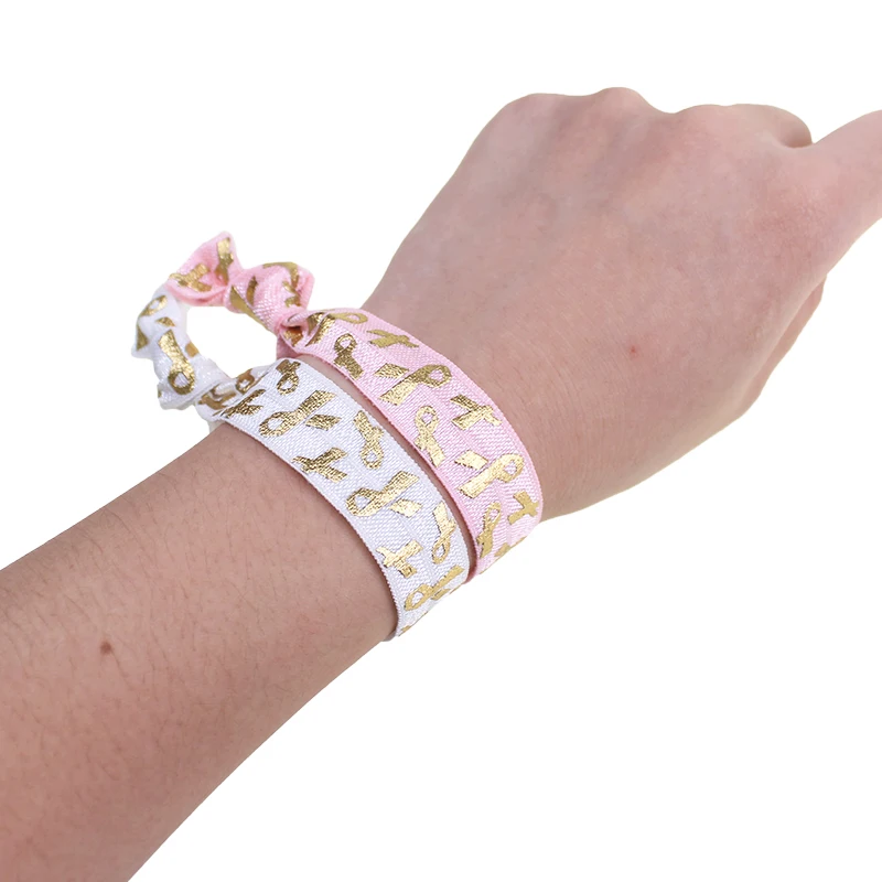 25Pcs Gold Foil AIDS Breast Cancer Awarene Print FOE Hair Tie Hair Bands Ponytail Holders Headband Hair Acessories Bracelet