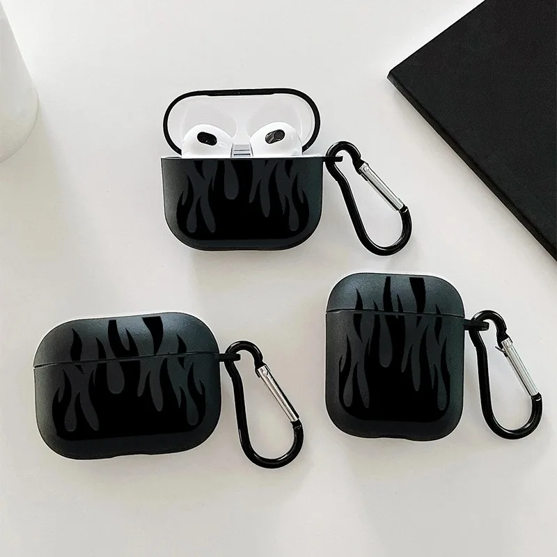Black Flame Case For Apple Airpods Pro/Pro2 Case Earphone Accessories Wireless Bluetooth Headset Silicone Airpods 4 3 1/2 Cover