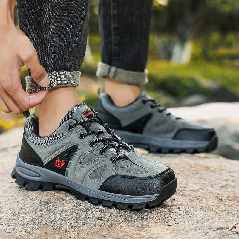 

Suede Leather Men Hiking Shoes Outdoor Trail Trekking Sneakers Men Non-slip Breathable Climbing Shoes Men Mountain Sports Shoes