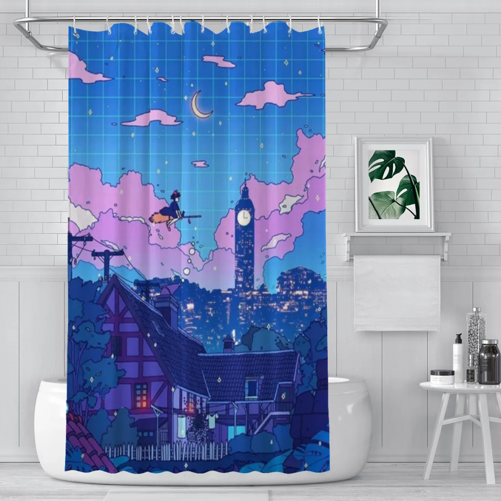 

Anime character scenes Unique decor Modern Fabric Bathroom Shower Curtains art design Print Curtain Aestheticism cure Cute