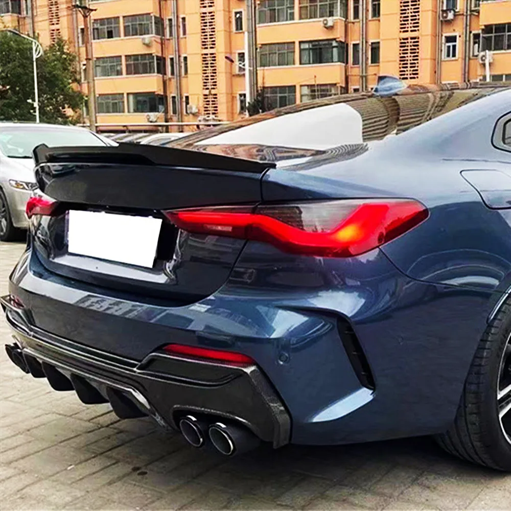 For BMW 4 Series G26 i4 4 Door 2020-2023 M4 Style Car Rear Bumper Lip Trunk Spoiler Wings Black Carbon Tuning Accessories Part