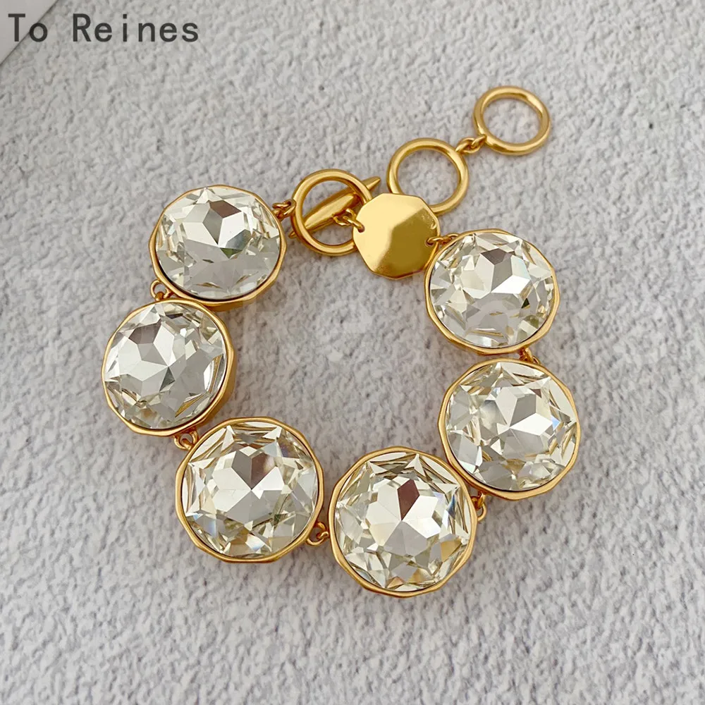 To Reines 2024 Fashion Designer Brand Vintage Golden Large Crystal Bracelet Women Luxury Top Quality Pulseras Jewelry Party Gift