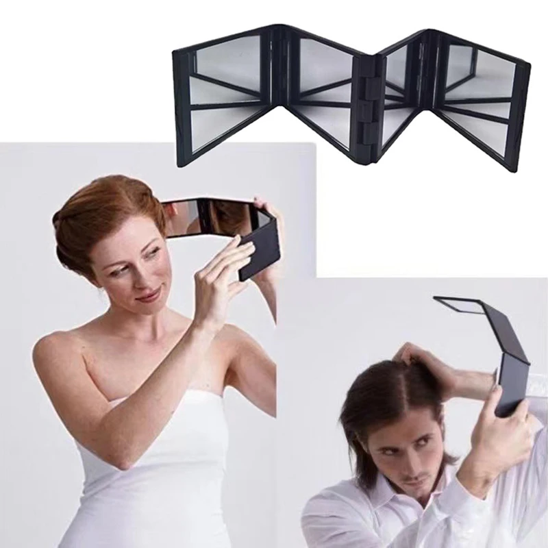 Miroir de maquillage portable pliable, 4 voies, résistant à 360, multi-angle, pour auto-coupe de cheveux, outil de beauté