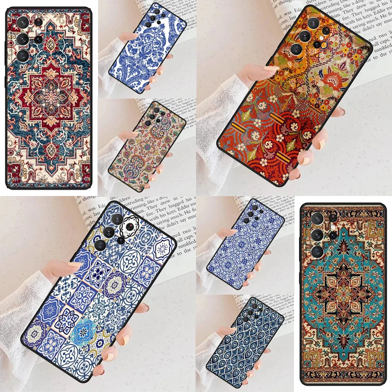 Moroccan Ancient Floral Tiles Phone Case For Samsung Galaxy S24 S23 S22 S21 Ultra S10 Note 10 Pro S20 Plus FE S9 S8 Cover