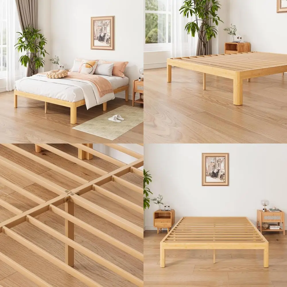 14 Inch Queen Bamboo Platform Bed Frame with Modern Minimalist Style, Strong Support, Simple Assembly, No Box Spring Needed