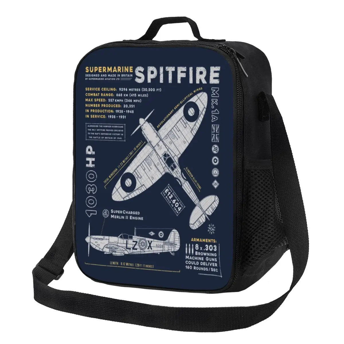 Custom Supermarine Spitfire Insulated Lunch Bag for Women Fighter Pilot Aircraft Cooler Thermal Lunch Box Office Work School