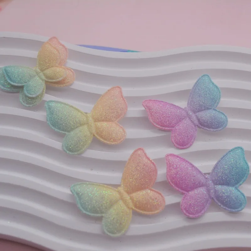 40 Stück glänzende Schmetterlings-Applikationen in zwei Größen, gepolstert, für Kinderhüte, zum Selbermachen von Haarbanden, Haarspangen, als Accessoires und zum Aufnähen. – Detail 4