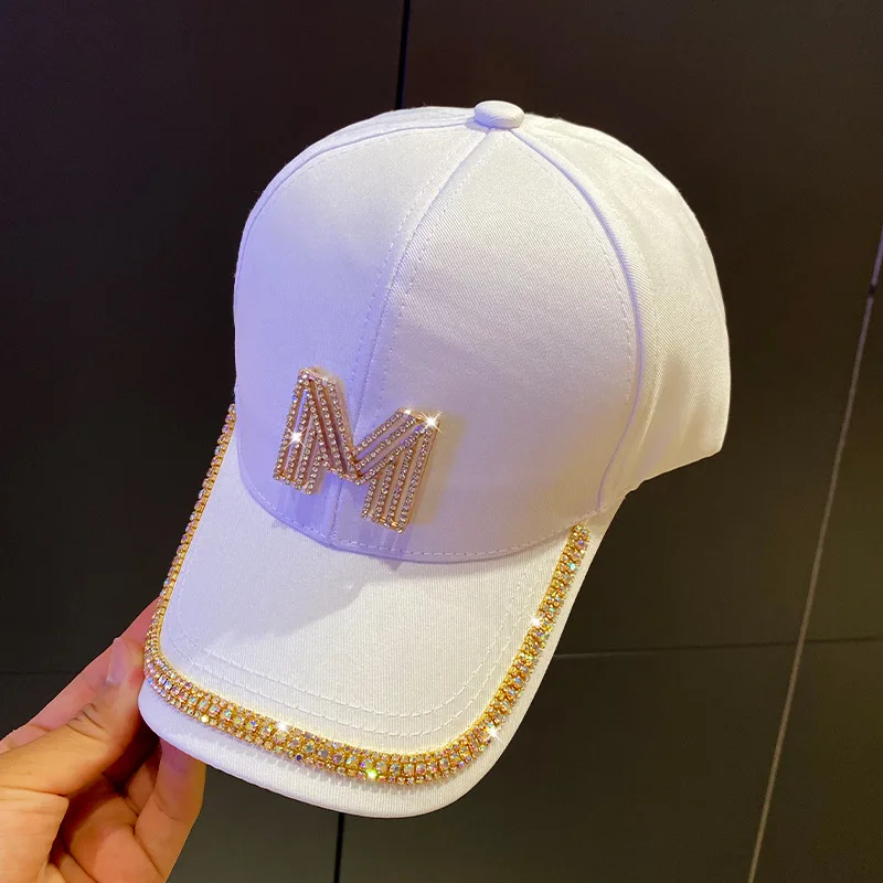 Trendy Designer Shiny Diamond Letters Baseball Caps for Women\'s Summer Visor Adjustable Snapback Cap Female Hat