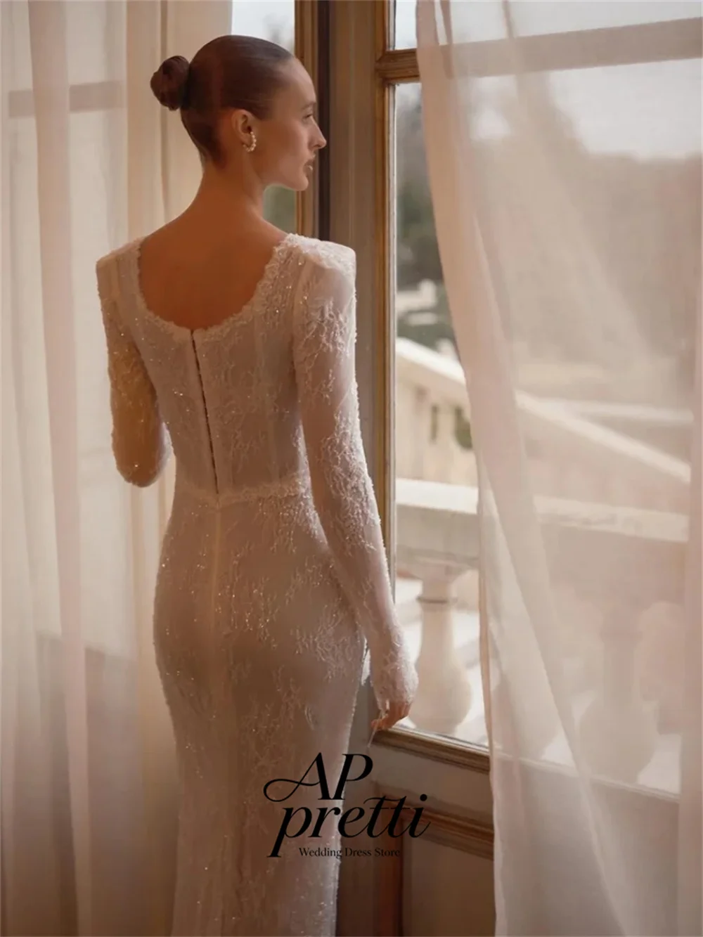 AP pretti Customized Elegant Square Neck Wedding Dresses For Woman Lace Long Sleeve Mermaid Bridal Gown Vestidos Novias Boda