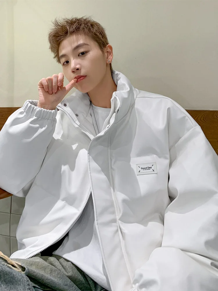 

American Sle Thiened Winter Jaet Men's PU Leather Cotton Coat Stand Collar down Cotton Padded Winter Outwear 2023 New T...