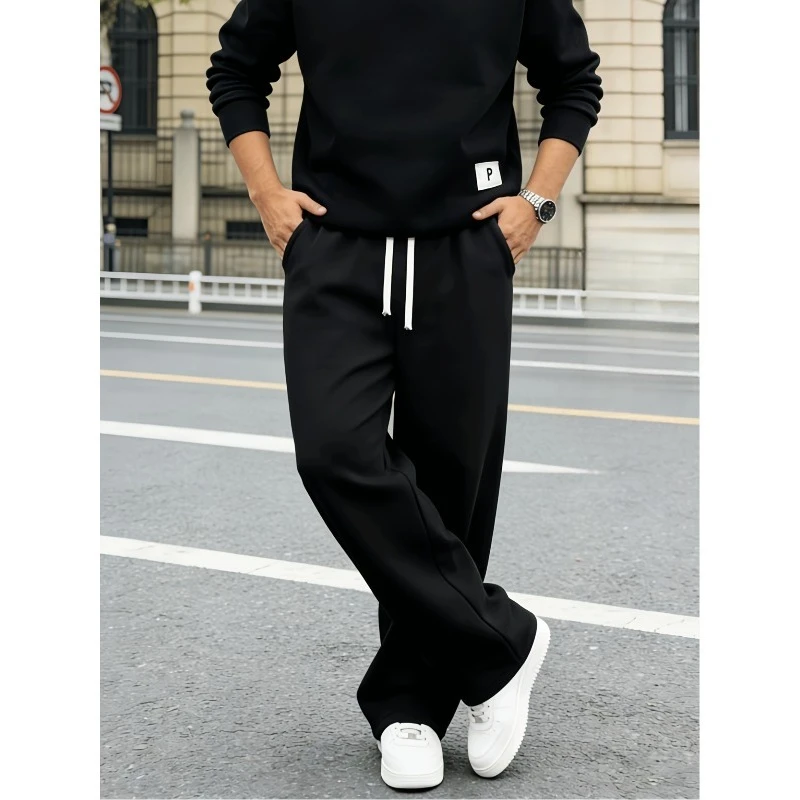 

Мужские зимние свободные спортивные брюки прямого кроя из комфортной и модной ткани, повседневные спортивные брюки, можно стирать в машине