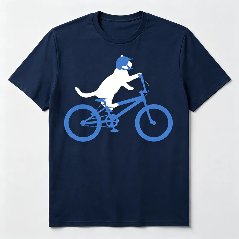Gradient Art Cat Bicycle T Shirt Multi Color Options Cotton Short Sleeve Urban Style Daily Gift Tee for Cat and Bike Fans Top