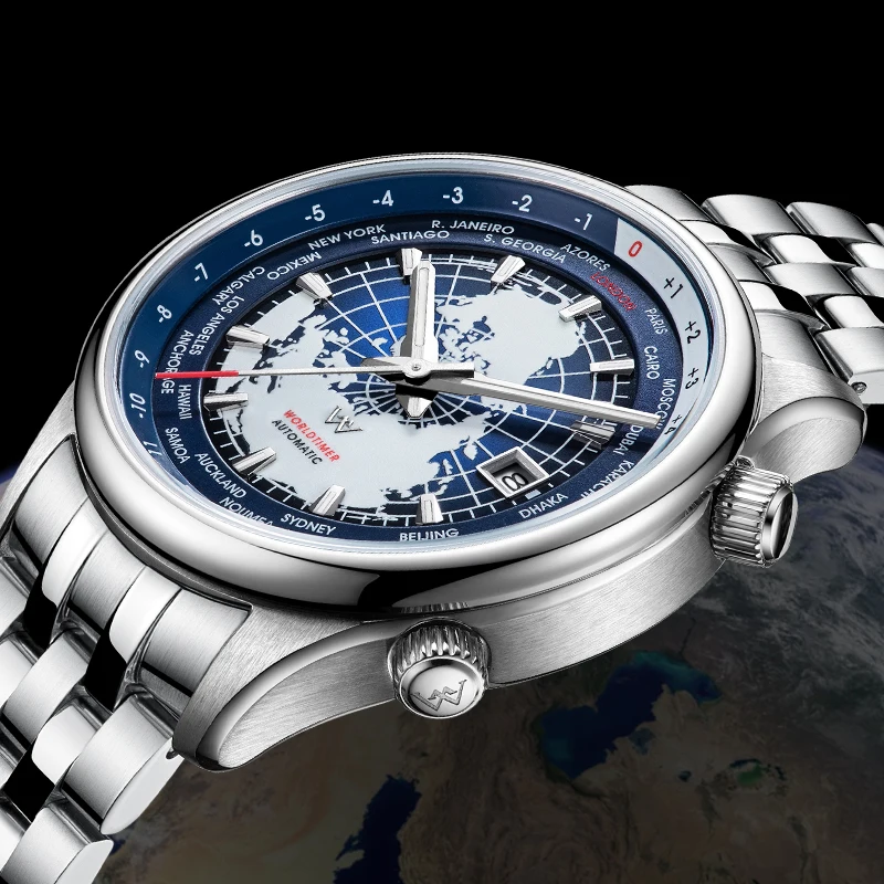 WM Watch Japanese Mechanical Men’s Watch with High-Quality Sapphire Crystal, World Time, Authentic Brand Welly,  men Watch-WM057