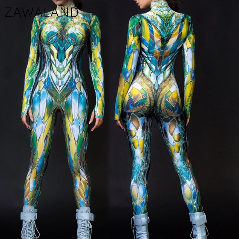 

Zawaland Punk Cosplay Costume Halloween Party Bodysuit Elastic Sexy Zentai Suit Adult Festival Rave Outfit Spandex Catsuit