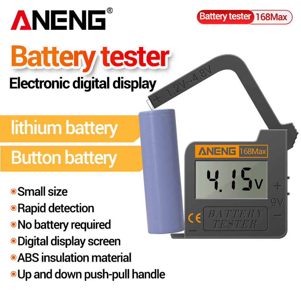  ANENG 168Max Digital Battery Universal Tester AA/AAA/1.5V/9V/C/D 3.7V Lithium Battery CR2032/LR44 Button Battery Testing Tools 