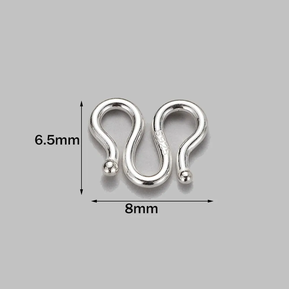 Conectores de hebilla en forma de letra S M de Plata de Ley 925, 2 uds., para DIY, collar, pulsera, cierres finales, ganchos, suministros para fabricación de joyas