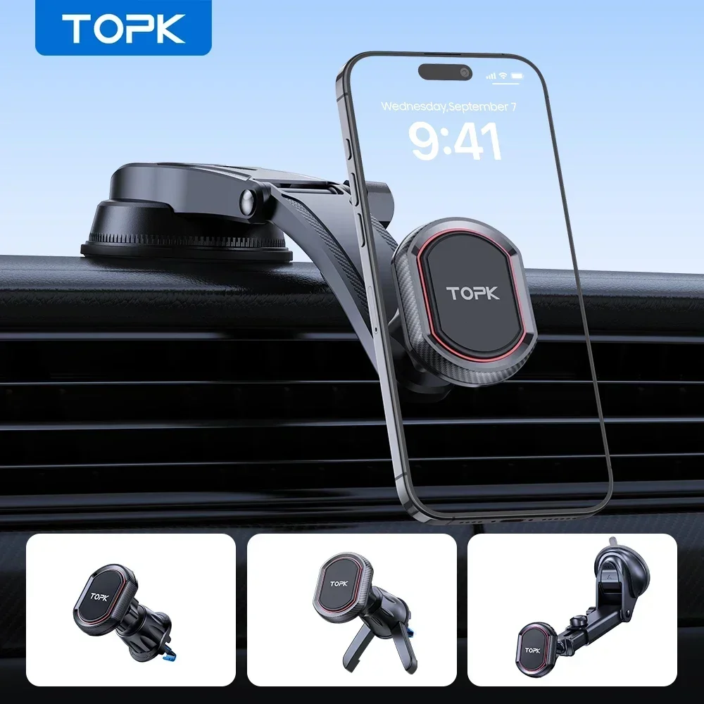 TOPK 6 Strong Magnets Car Phone Holder Phone Holder Car Mag-Safe Cell Phone Magnetic Car Mount Compatible With All Smartphones