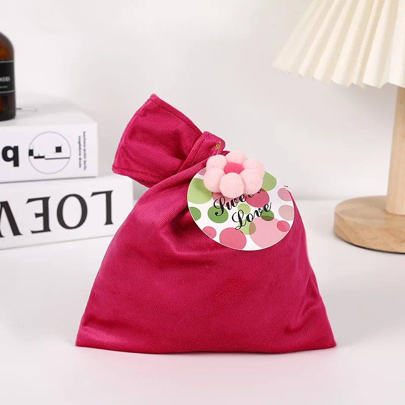 20 Pcs/Lot Simple Multi-Color Portable Wedding Candy Bag Holiday Small Gift Packaging Cloth Bag With Card + Flower Ball