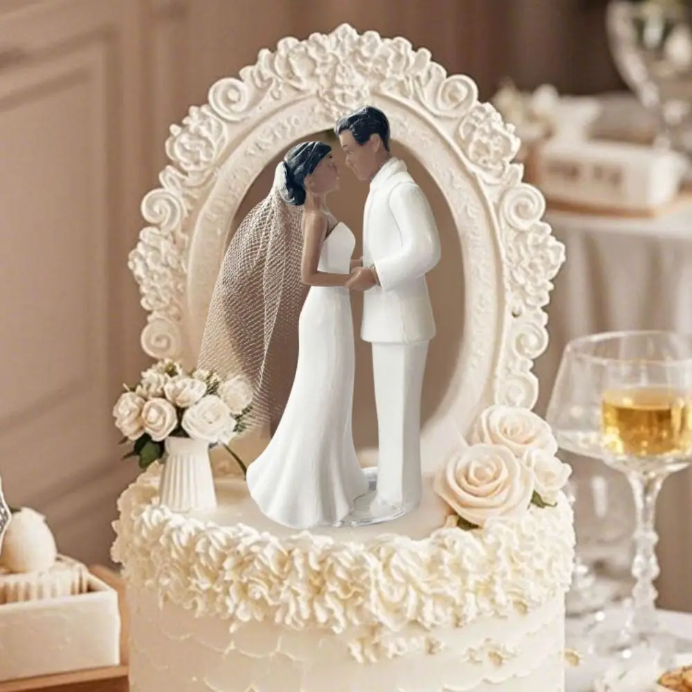Anniversary Decoration Couple Wedding Cake Topper White/Black Creative Cake Toppers Dolls Elegant PVC Bride & Groom Figurines