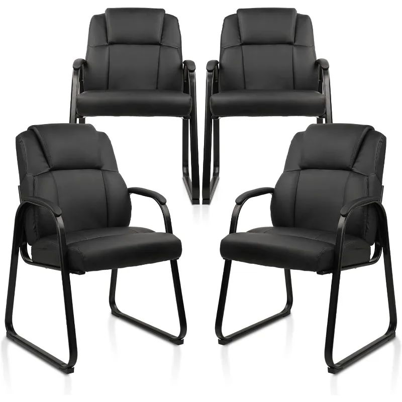 

Кожаное кресло для гостей с мягким подлокотником для приема, конференций, конференций и комнаты ожидания, офиса, дома, черный с S