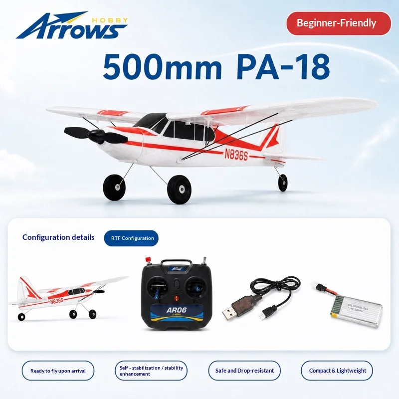 Arrows Hobby 500Mm PA-18 Electric Remote Control Fixed Wing Aircraft Model Beginner Outdoor Flying Hobby For Adult