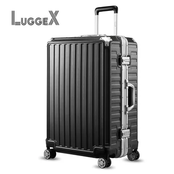 LUGGEX Alüminyum Çerçeveli 26 İnç Bagaj, 72L Polikarbonat Fermuarsız Bagaj, Siyah Sert Kabuklu Bavul 4 Metal Köşe
