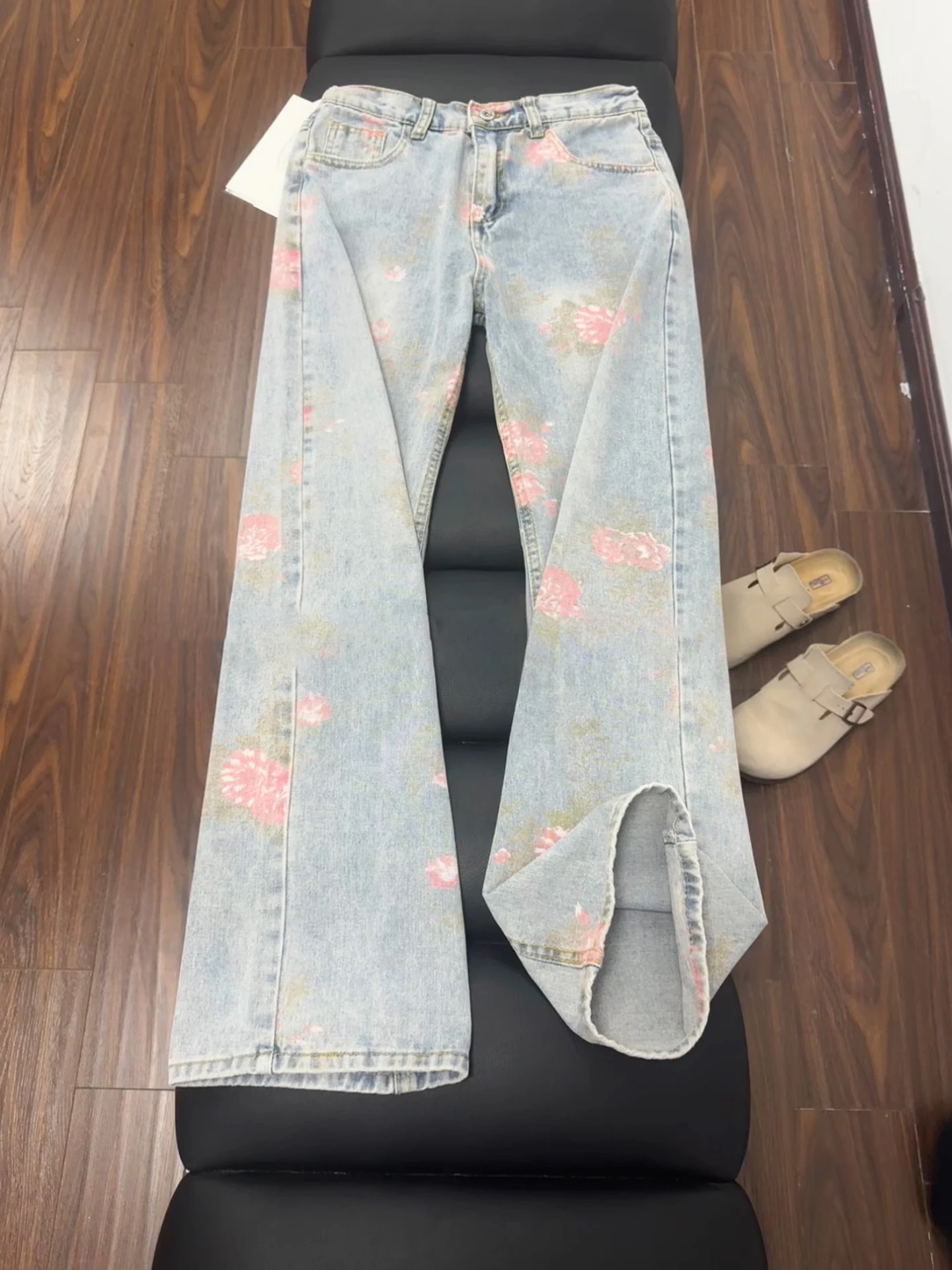 

American Sle Rose Embroidered Men's Jeans High Street Straight Leg Bell Bot Autumn Neutral Faion Design Sensation Pants