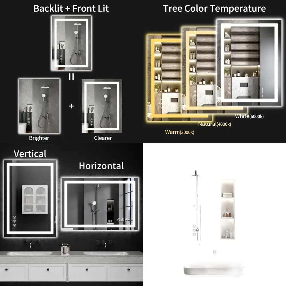 

Зеркало для ванной с LED-подсветкой 26x38 дюймов, 3 варианта цвета, с функцией антизапотевания и регулировкой яркости, для туалетного столика, ванной комнаты, прихожей и т.д.
