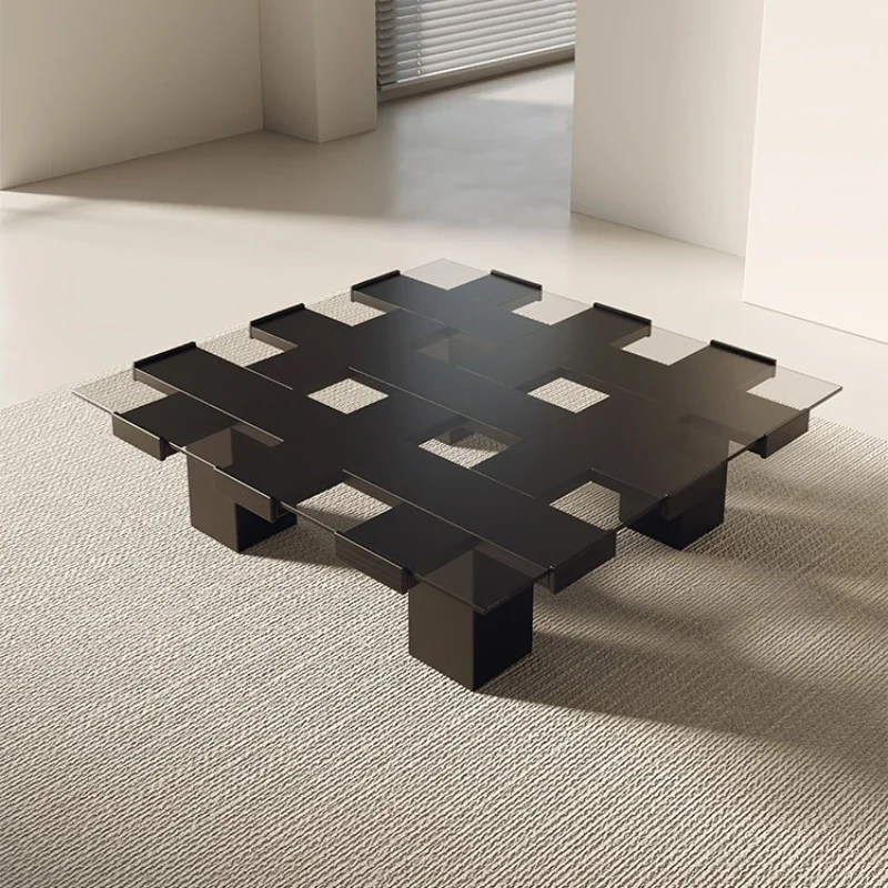 

Coffee table living room household small apartment light luxury, high-end black square, medieval solid wood