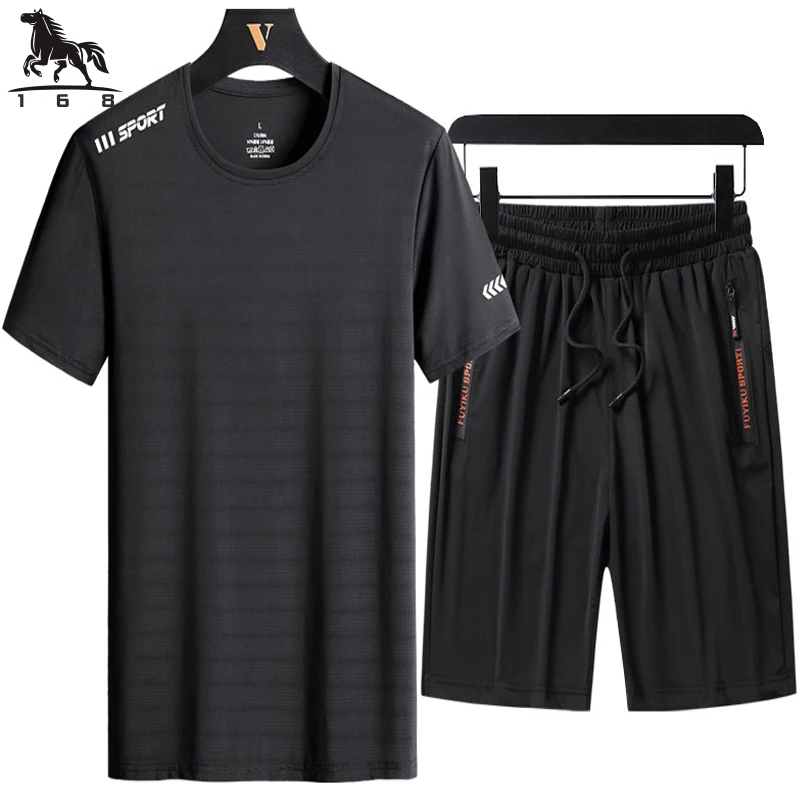 Tracksuit men Set Men's 2 pieces Sets M-7XL 8XL 9XL Summer New casual Clothing Fitness Tracksuits Splicing mens Short Sleeve Set