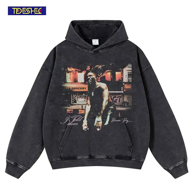 

Уличная одежда в стиле хип-хоп, толстовка с портретным принтом в стиле Харадзюку, потертая эластичная толстовка, пуловер, винтажный японский зимний оверсайз с капюшоном