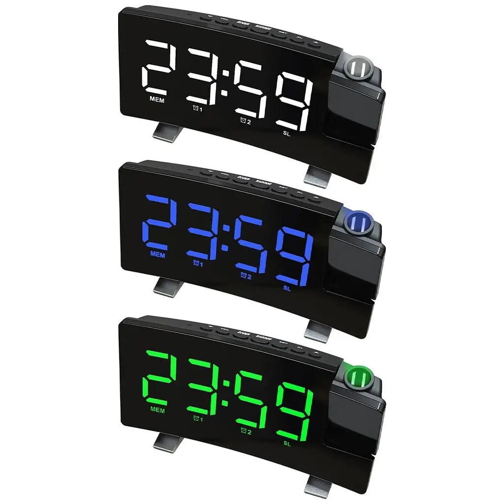 Projection Digital Alarm Clock 180 Degree Ceiling Time Display Big Numbers Dimmable Mirror Screen for Bedrooms
