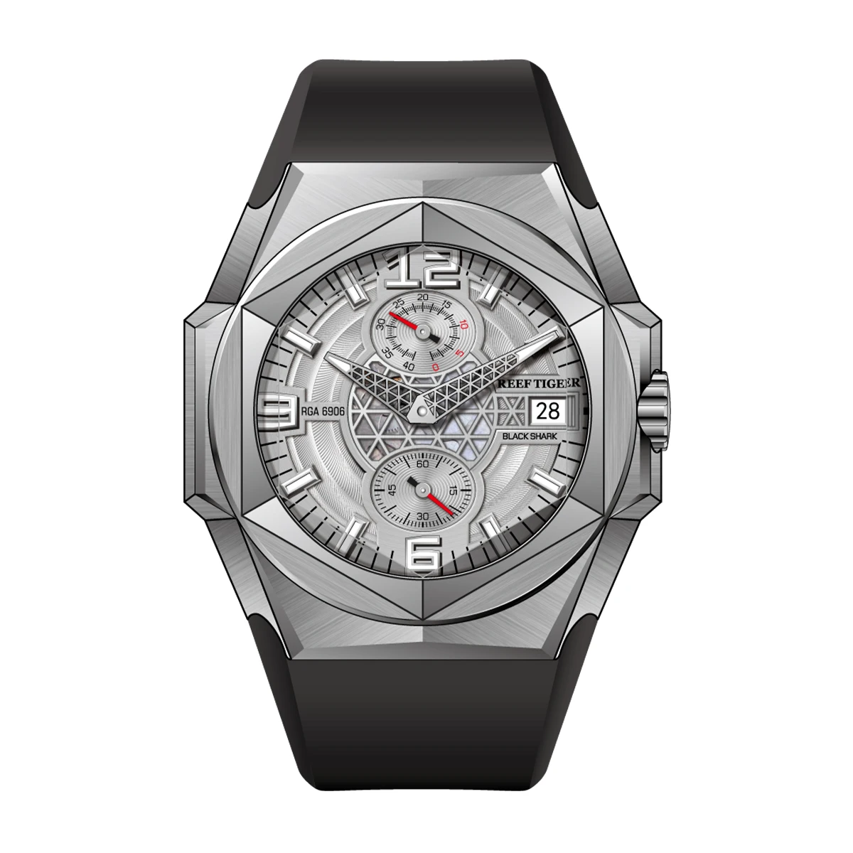 Reef Tiger RGA6906 Men's Automatic Watch 43mm Mechanical Watch Luminous Calendar Sapphire Mirror Unique Design Mechanical Wind