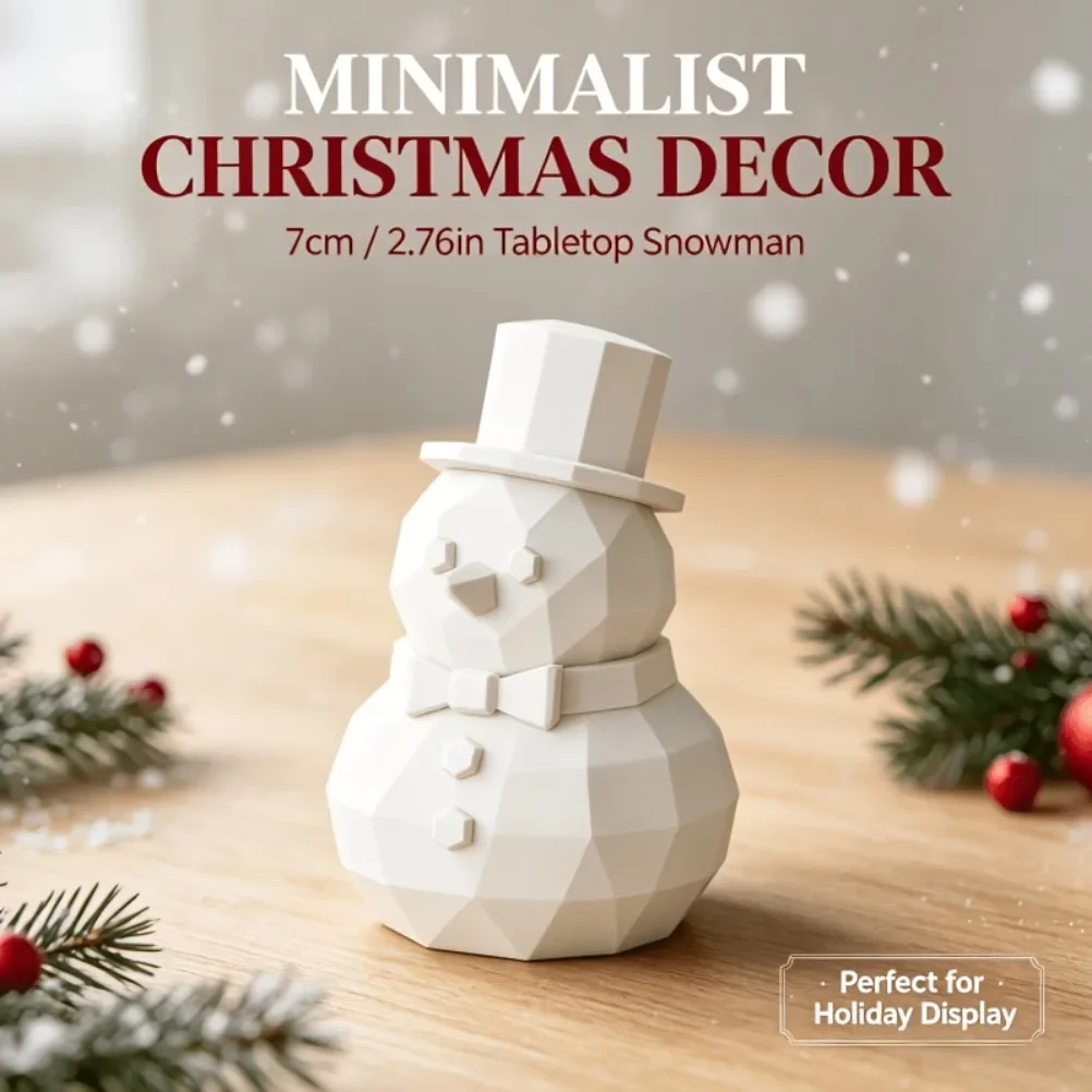 Low Poly Snowman Statues Set Geometric Plastic Desktop Ornaments Winter Fireplace Shelf Display Christmas New Year Table Decor
