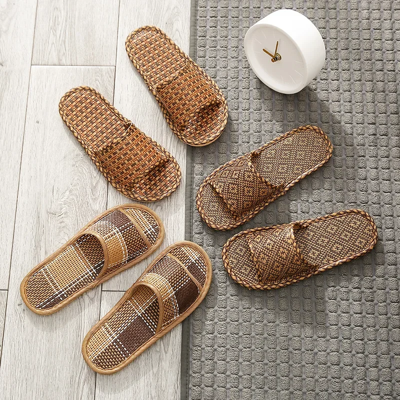 Woven Sandals for Home Indoor Silent Bamboo Mats for Men and Women Slippers Rattan Straw