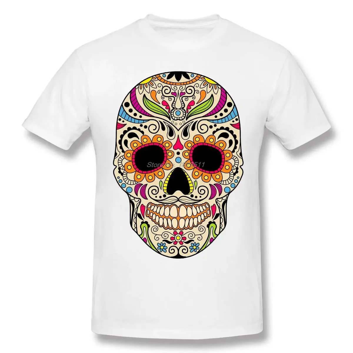 Mexican Sugar Skull Funny TShirt Mexican Color Skull Unique Design T-shirt Men Cotton Tops Tees Harajuku Streetwear