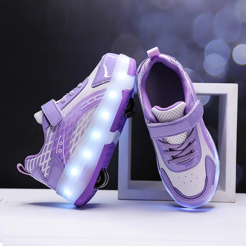 

Girls' 2-Wheel Roller Sneakers: Invisible Light-Up Roller Skates, Kids' Sports Shoes (Hidden Wheels)