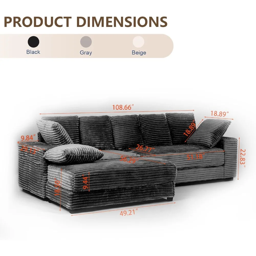 أريكة مقطعية كبيرة الحجم مع مقاعد عميقة، مسند تخزين، 8 وسائد - أرائك سحابية مريحة للاسترخاء #2