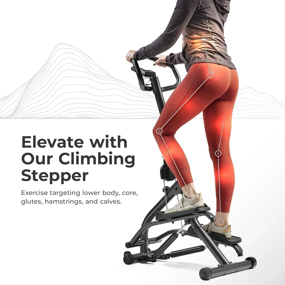 Stepper w/Handlebar, Extended Step Range Machine for Climbing Exercise, Compact, Height-Adjustable, Low-Impact & Optional  App