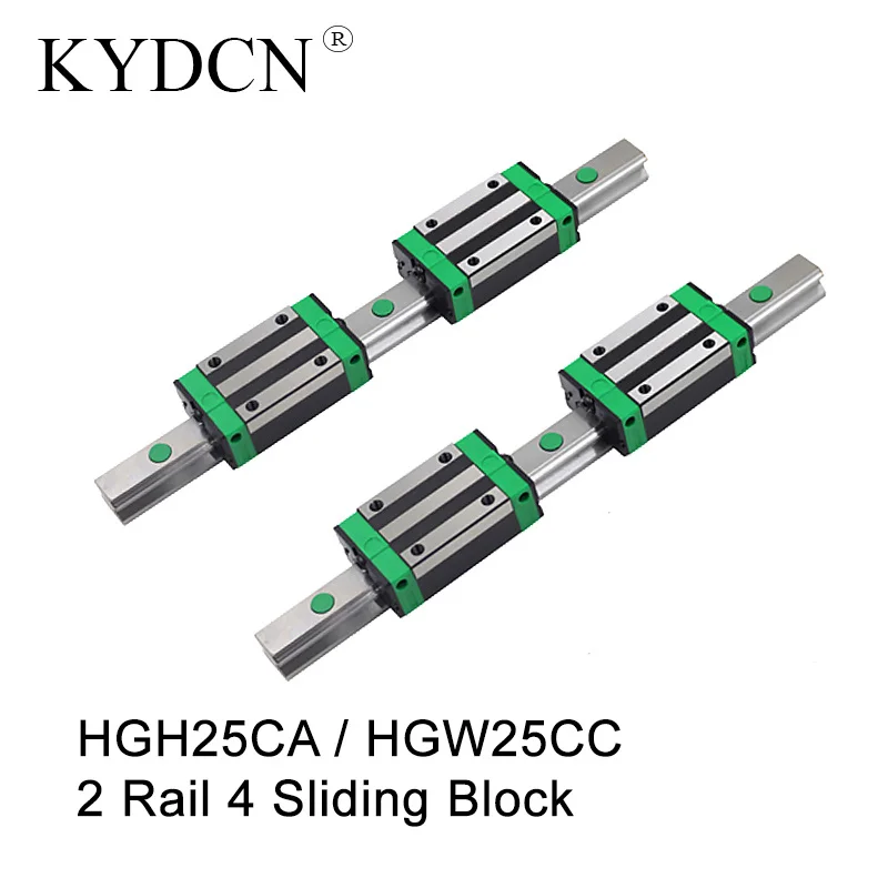 HGR25 Square Linear Guide Rail 2pc Length 600-950mm + 4pcs HGH25CA/HGW25CC Flang Slide Block Carriages For CNC Router Engraving