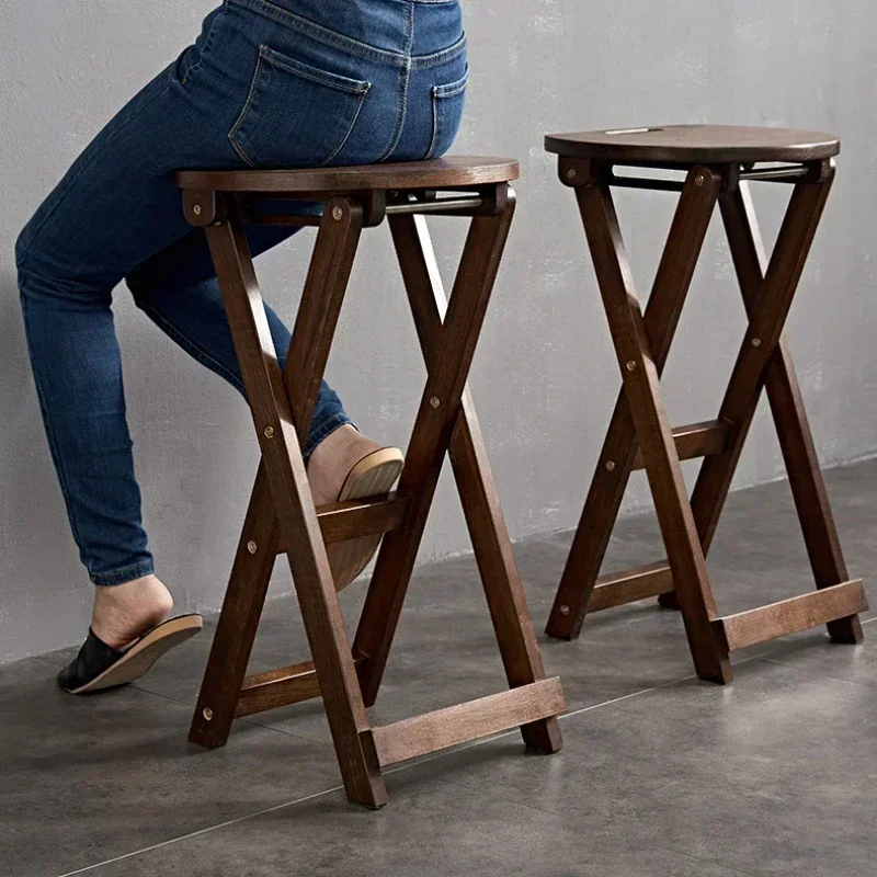 

Foldable Walnut Shoe Stool Environmentally Friendly and Durable Ottomans Portable Handle, Load-Bearing Household Furniture