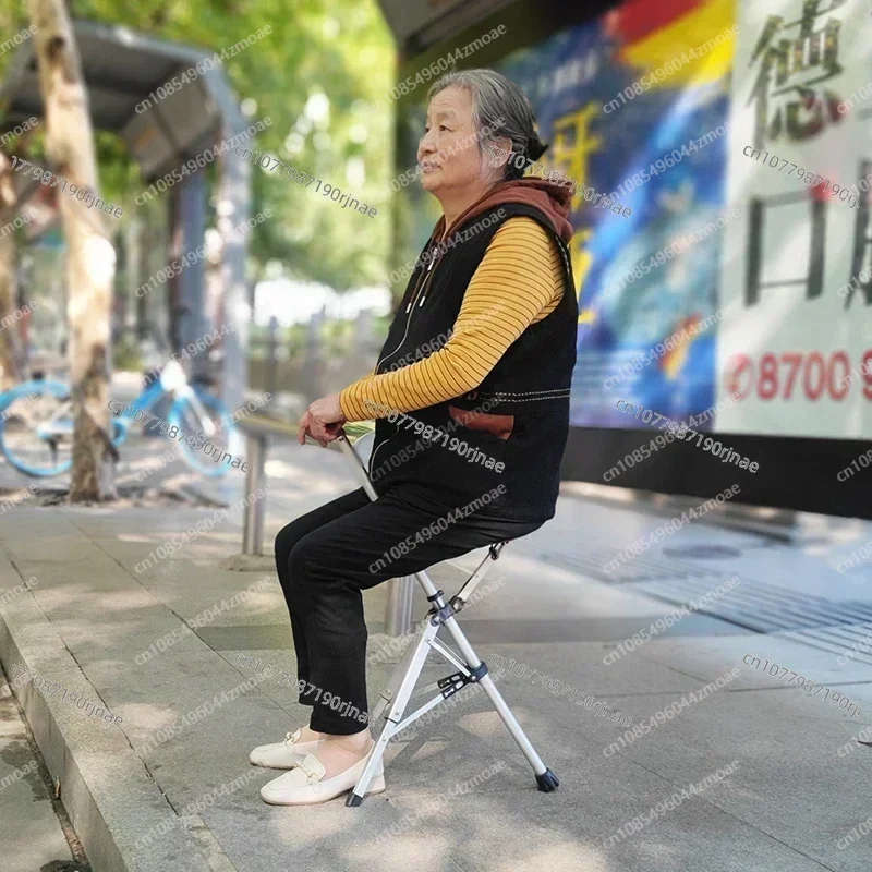 

High Quality Aluminum Alloy Foldable Walking Cane Stick with Seat Adjustable Elderly Crutch Chair with Stool