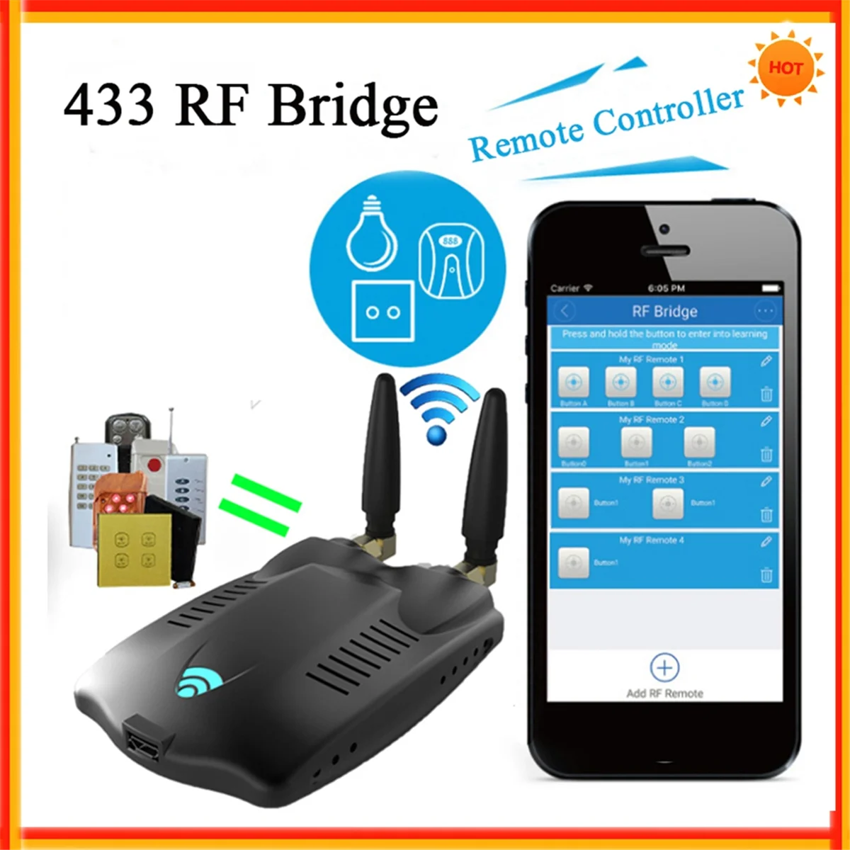 Para EWelink 433 RF Bridge convertir 433MHz a señal Wifi Control remoto en casa inteligente RF Gateway Control de puerta de garaje YDH