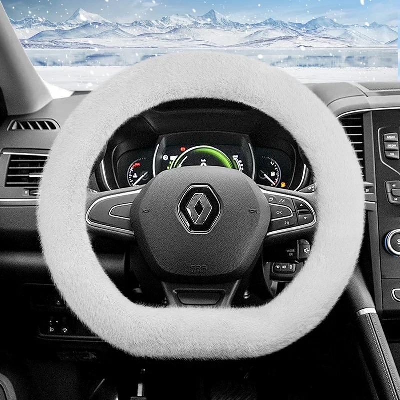 

Suitable for Renault Plush Steering Wheel Cover, Fashionable Autumn and Winter Warm Non-Slip Protective Cover Kardian Emblème