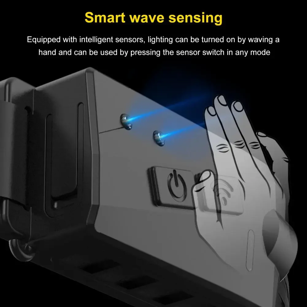 LED-inductiekoplamp XPE + COB-sensor Zaklamp Ingebouwde batterij Oplaadbaar Kamperen Vissen Waterdichte koplamp Werklamp