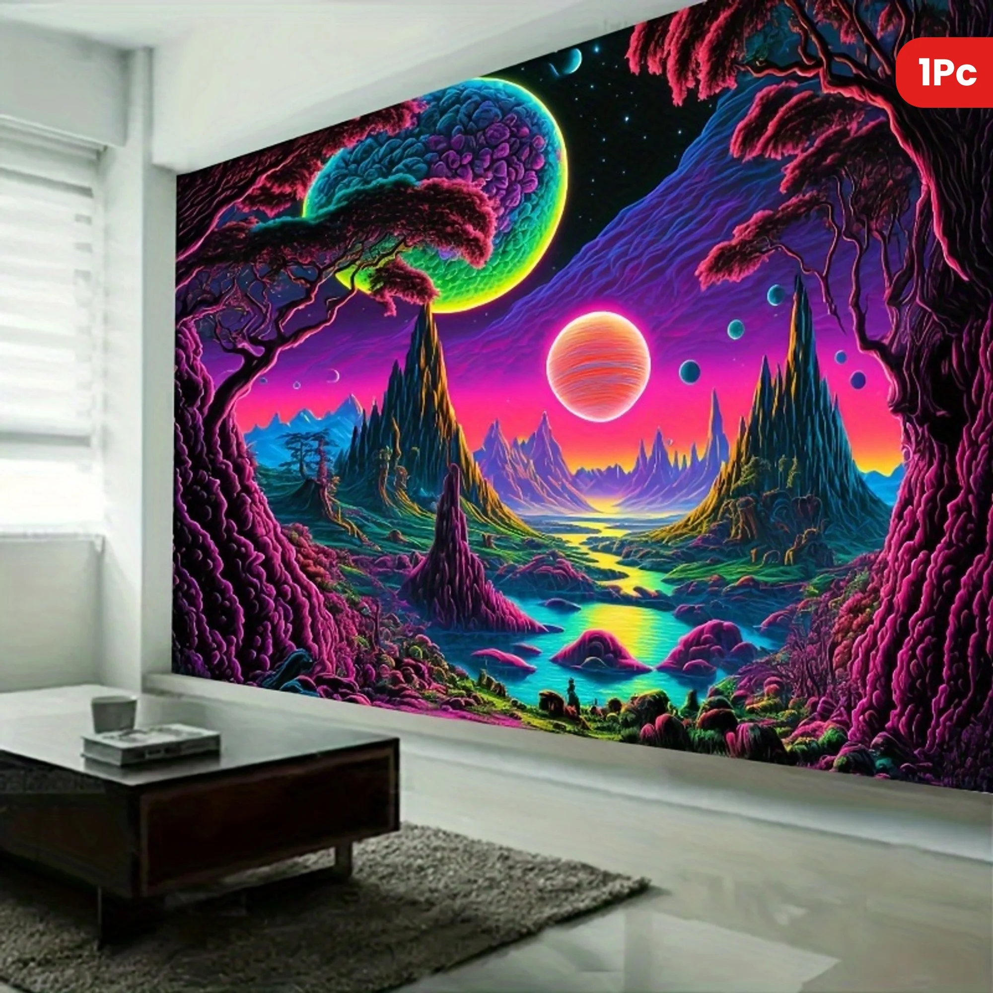 VIKAMA Alien Illusion Wandteppich Farbverlauf Illusion Wohnzimmer Schlafzimmer Böhmische Dekoration Sci-Fi Kunst Raumdekoration