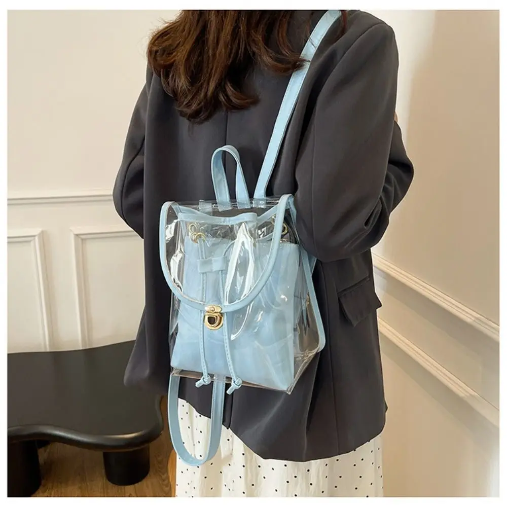 Zaino versatile per laptop in PVC Zaino scolastico dolce e trasparente Borsa da campeggio impermeabile di grande capacità per esterni