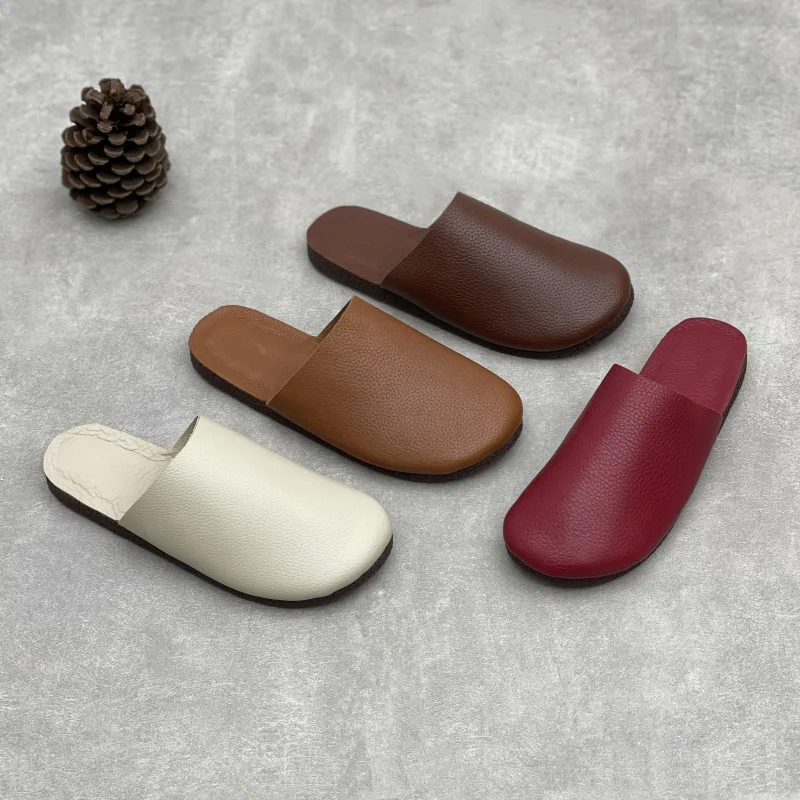 

Sandals Mueller Shoes Summer Allgenuine Leather Casual Cowhide Women's Shoes with A Retro Style Soft Breathable