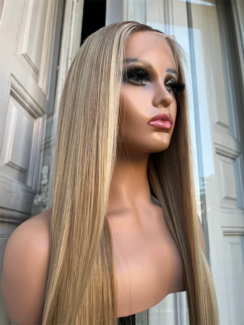 Glueless Highlight Ash Blonde Straight Wig 100% Human Hair 180 Density Wigs 13x6 Lace Front Wigs Preplucked Natural Remy Wigs